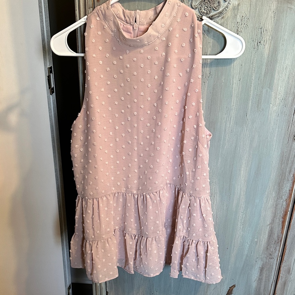 Pink Lily Soft Blush Swiss Dot Blouse